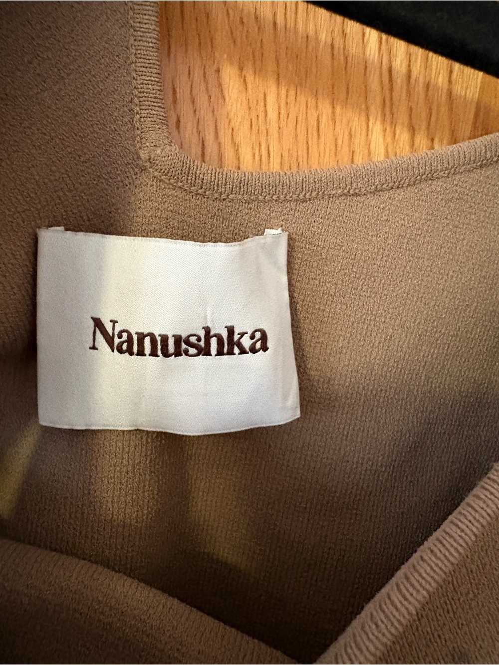 Nanushka Olivia Asymmetric One-Shoulder cut out Long Sleeve Top - Taupe S - Picture 5 of 9